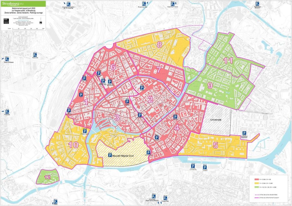 Carte des Parkings Gratuits et Payants à Strasbourg