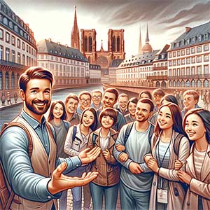 Guide d'un free tour présentant la cathédrale de strasbourg à son guide de toursites