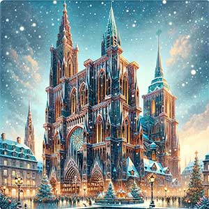 Image représentant la cathédrale Notre Dame de Strasbourg en hiver
